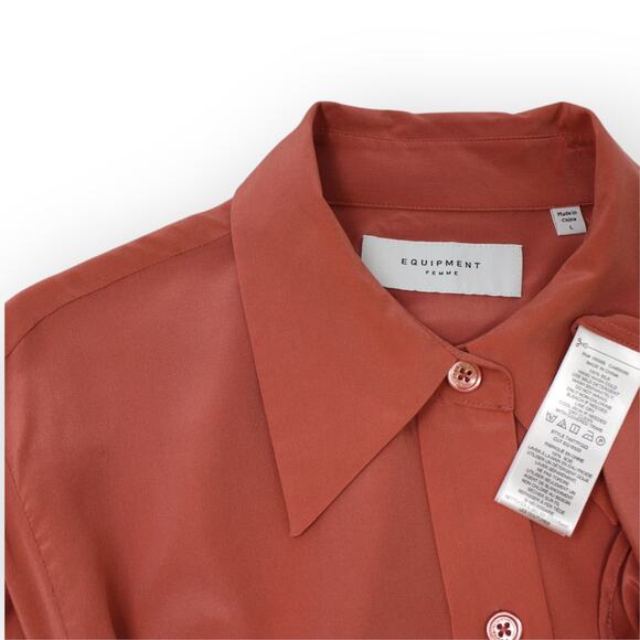 Two Large 100% SILK Blouses EQUIPMENT Rhodora~Deep Lichen • Quinne~Chili - Picture 11 of 11